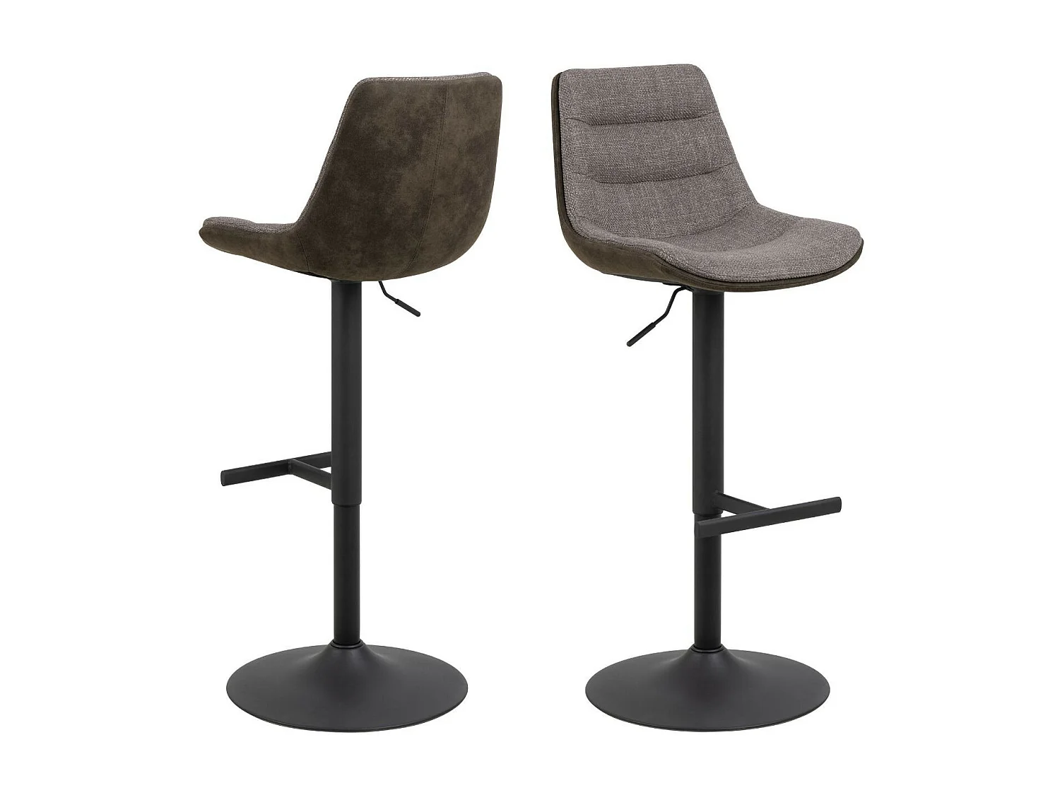 Tabourets de bar en tissu bicolore brun et gris (lot de 2) - ALICIA