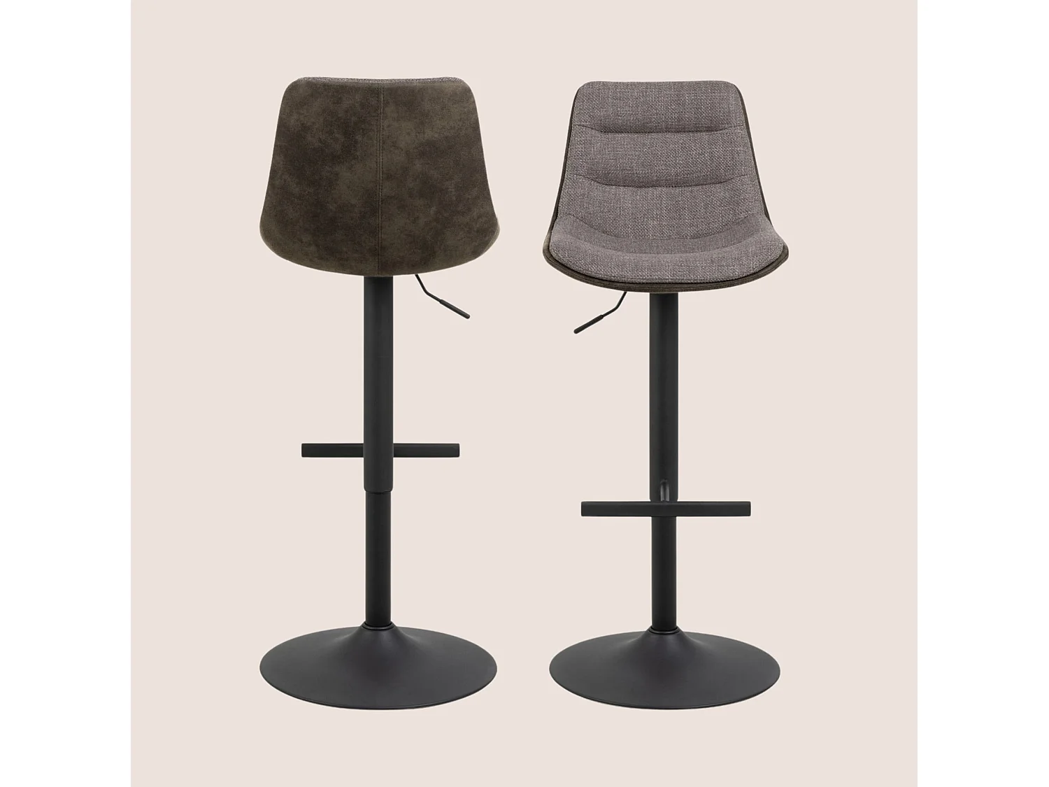 Tabourets de bar en tissu bicolore brun et gris (lot de 2) - ALICIA