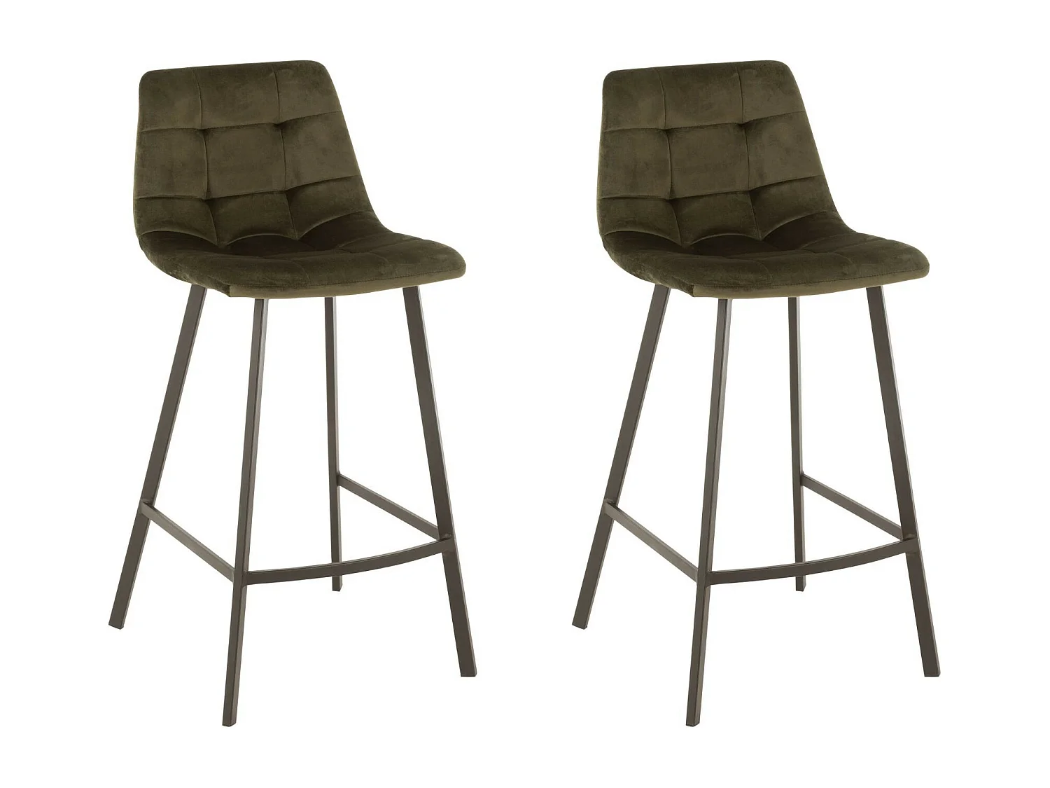 Chaises de bar en velours peau de pêche et métal (lot de 2) - OLIVIA