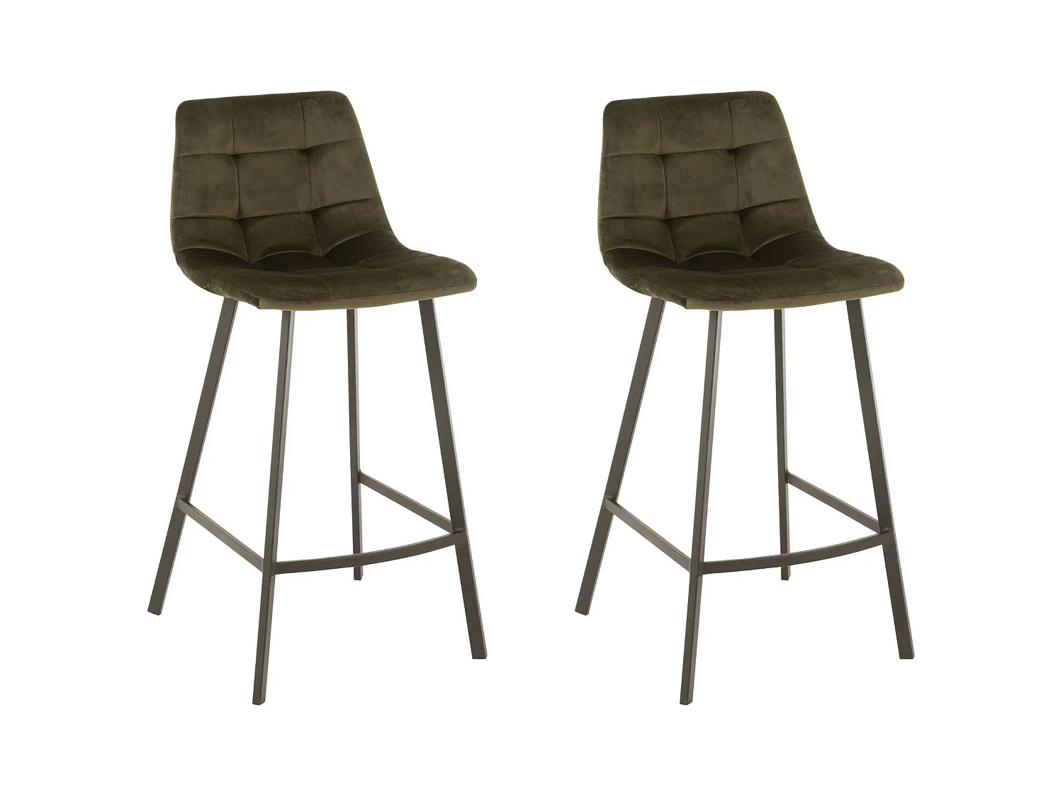 Chaises de bar en velours peau de pêche et métal (lot de 2) - OLIVIA