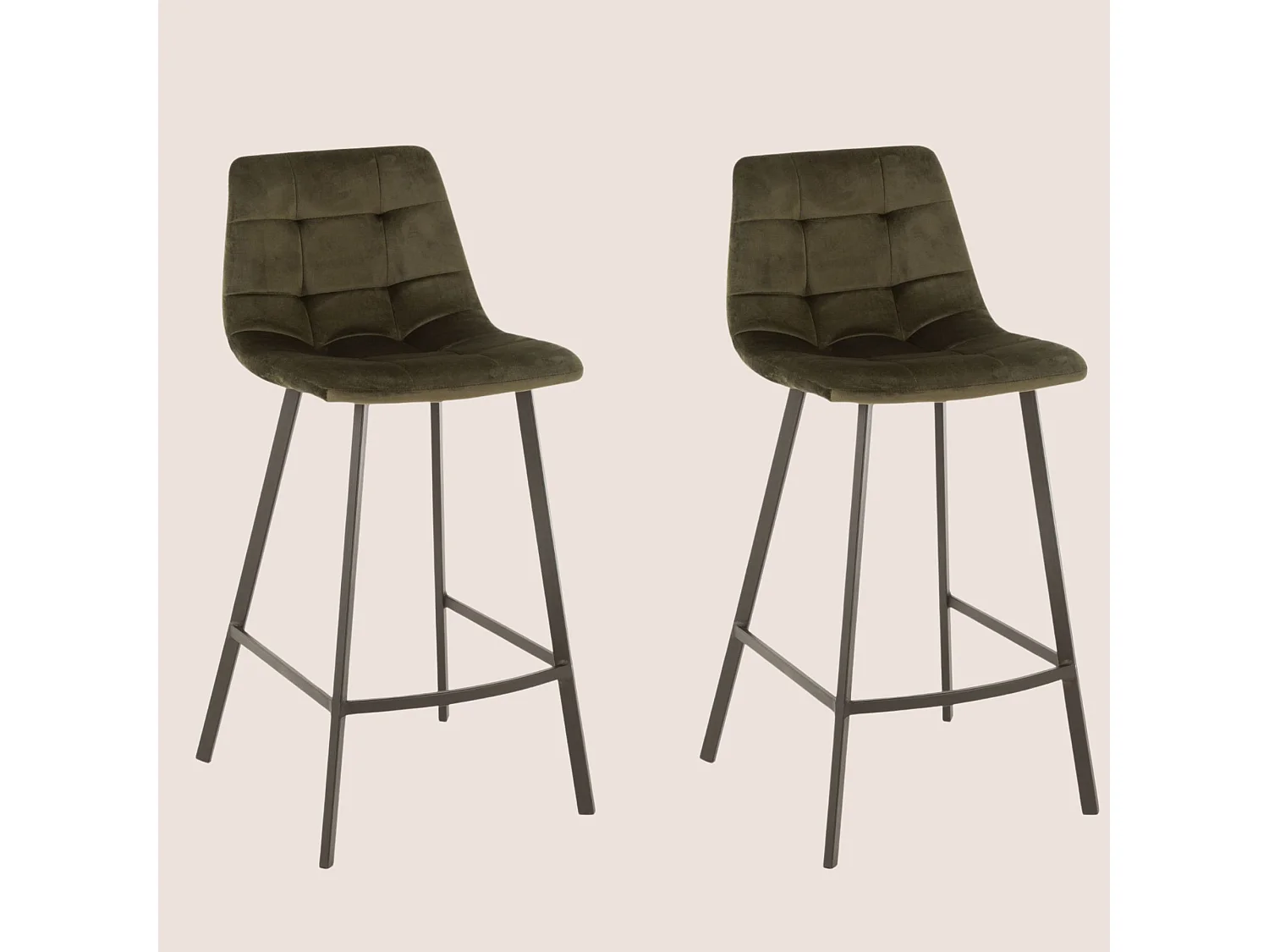 Chaises de bar en velours peau de pêche et métal (lot de 2) - OLIVIA