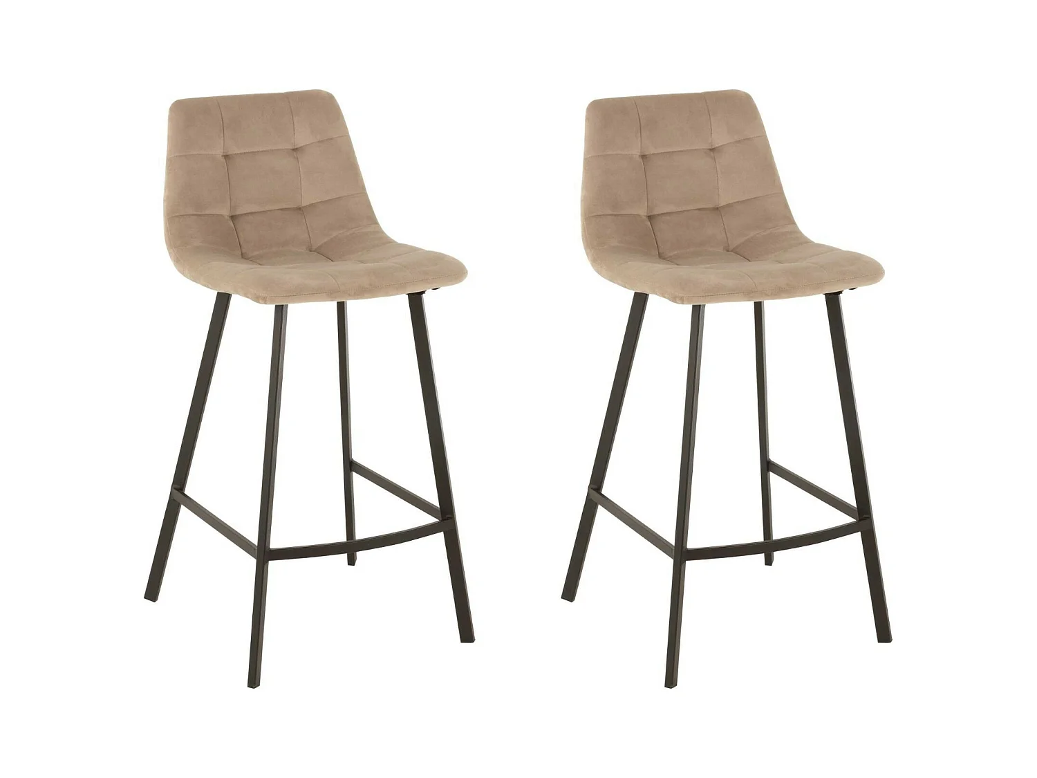 Chaises de bar en velours peau de pêche et métal (lot de 2) - OLIVIA