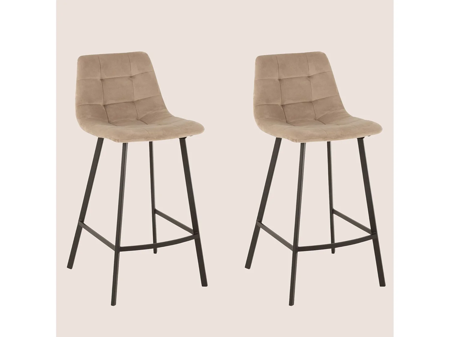 Chaises de bar en velours peau de pêche et métal (lot de 2) - OLIVIA