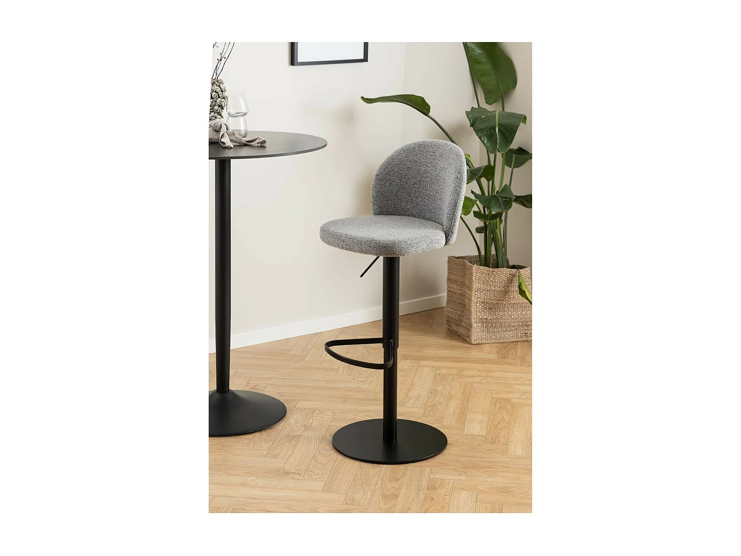 Tabourets de bar tissu gris clair piétement métal noir (lot de 2) - PATIA