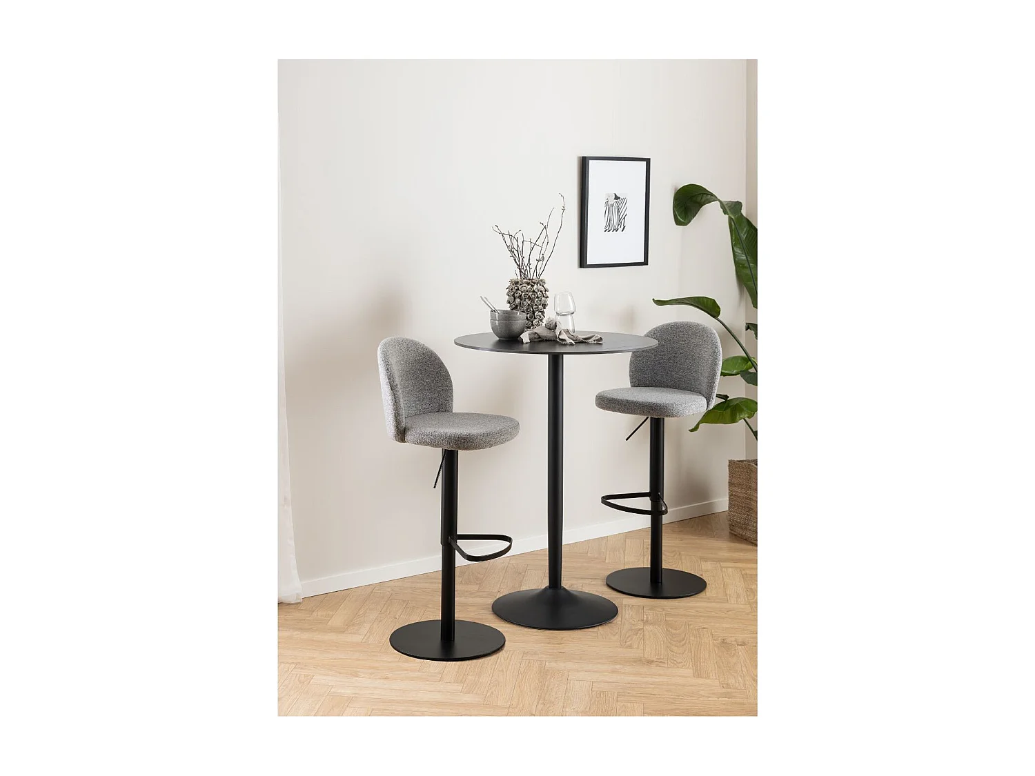 Tabourets de bar tissu gris clair piétement métal noir (lot de 2) - PATIA