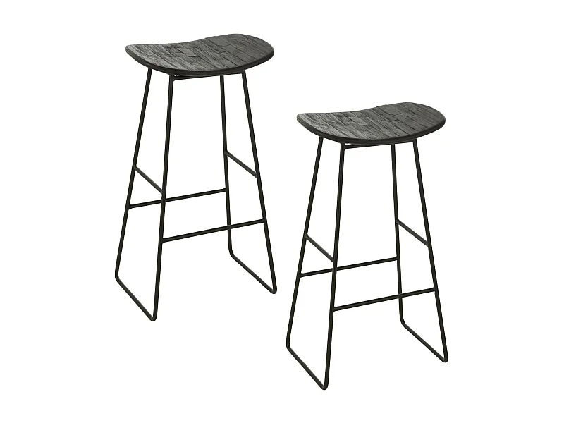 Tabourets de bar en teck recyclé brossé et en métal (lot de 2) - DILI