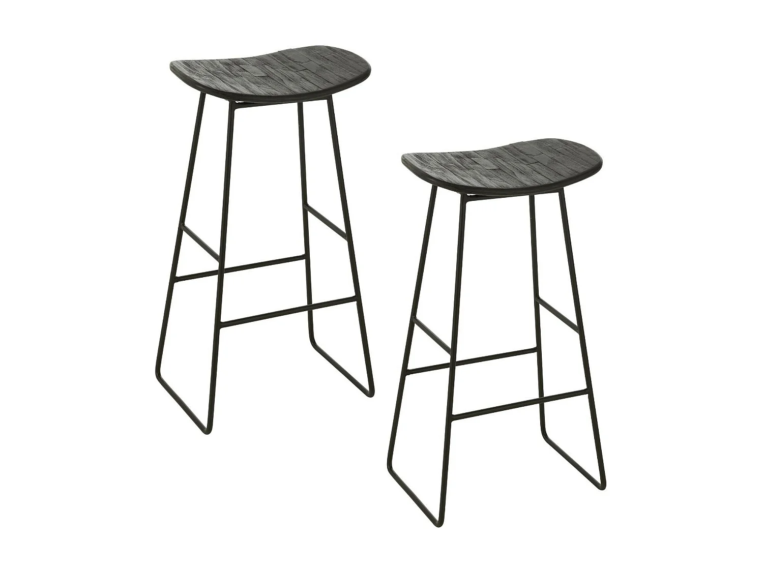 Tabourets de bar en teck recyclé brossé et en métal (lot de 2) - DILI