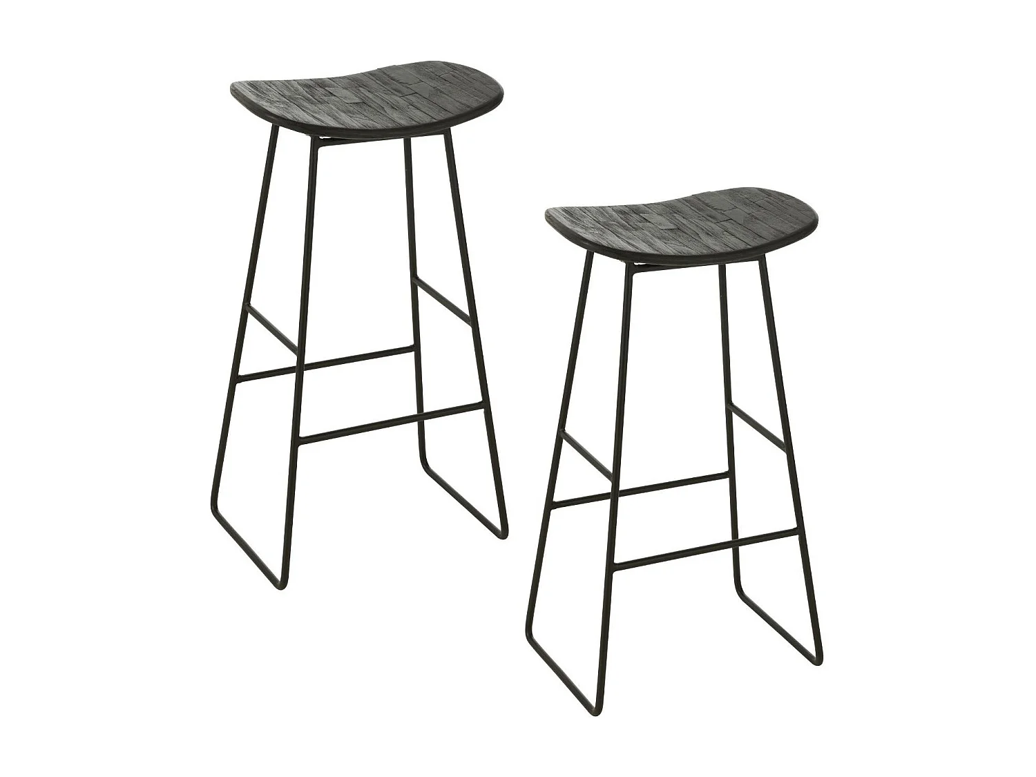 Tabourets de bar en teck recyclé brossé et en métal (lot de 2) - DILI