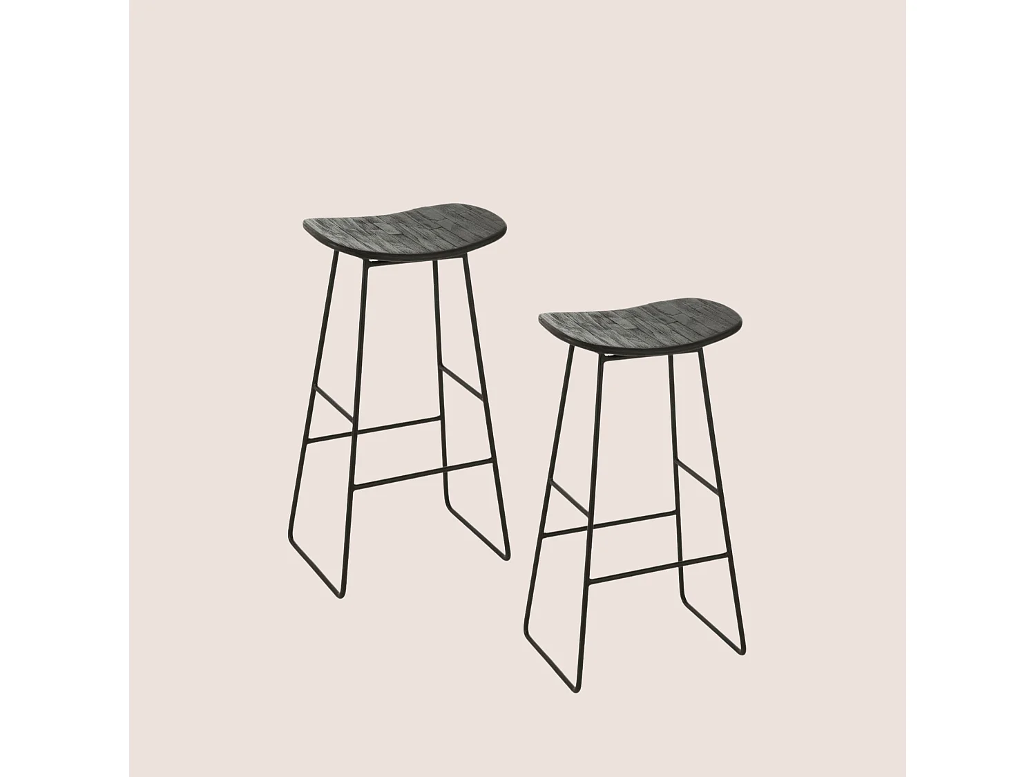 Tabourets de bar en teck recyclé brossé et en métal (lot de 2) - DILI