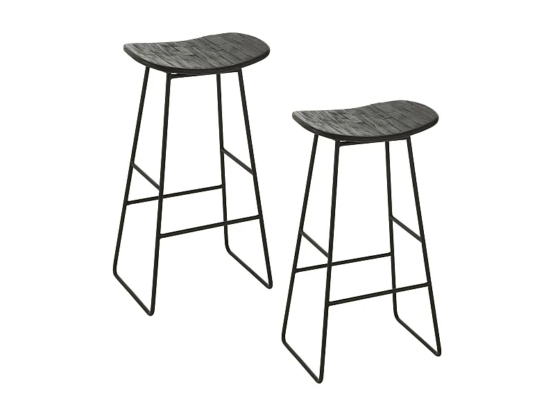 Tabourets de bar en teck recyclé brossé et en métal (lot de 2) - DILI