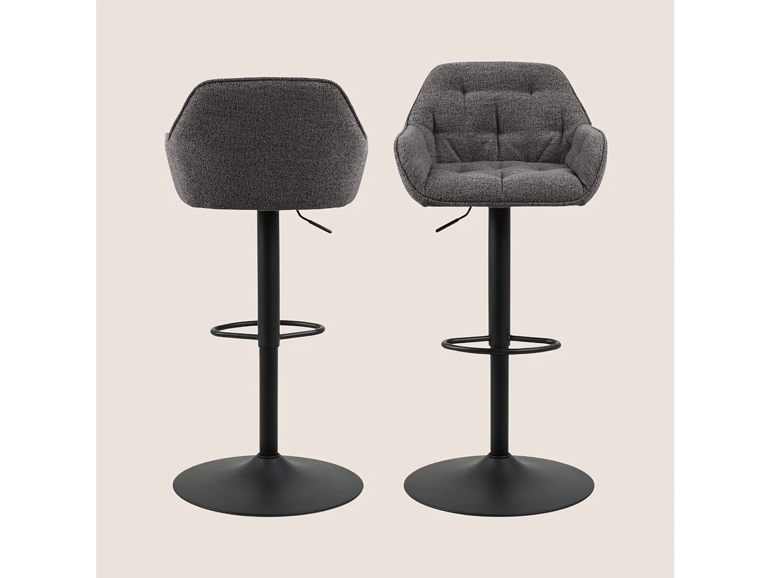 Tabourets de bar en tissu pied tulipe métal noir (lot de 2) - BROOK
