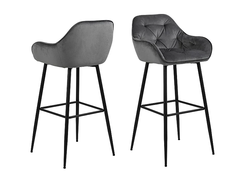 Tabouret haut avec accoudoirs en velours et métal (lot de 2) - TERI