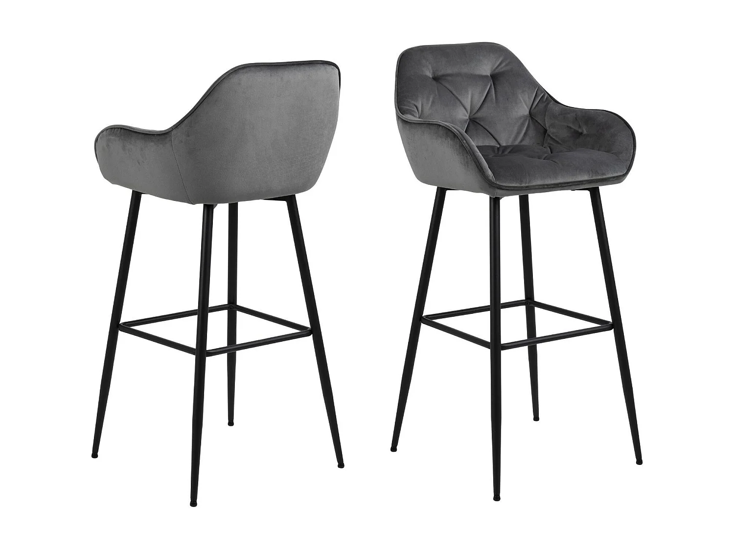 Tabouret haut avec accoudoirs en velours et métal (lot de 2) - TERI