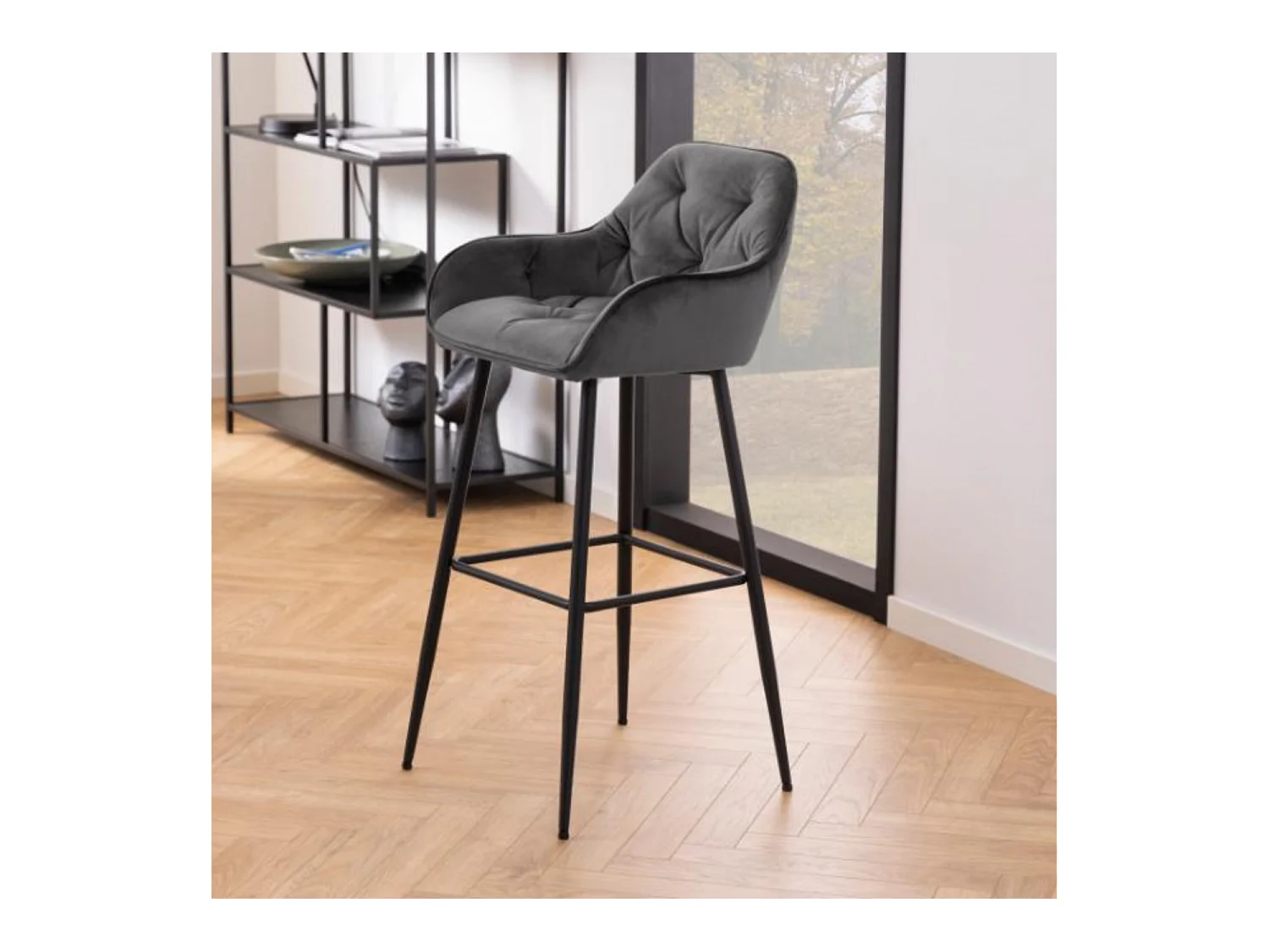 Tabouret haut avec accoudoirs en velours et métal (lot de 2) - TERI