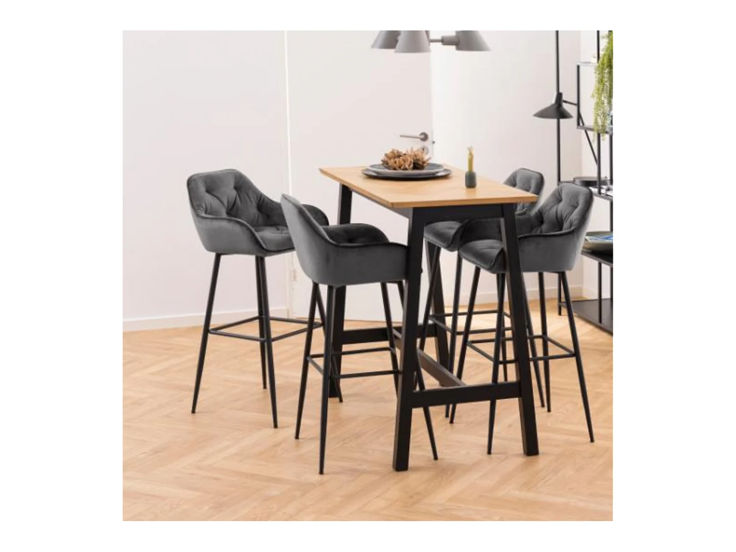 Tabouret haut avec accoudoirs en velours et métal (lot de 2) - TERI