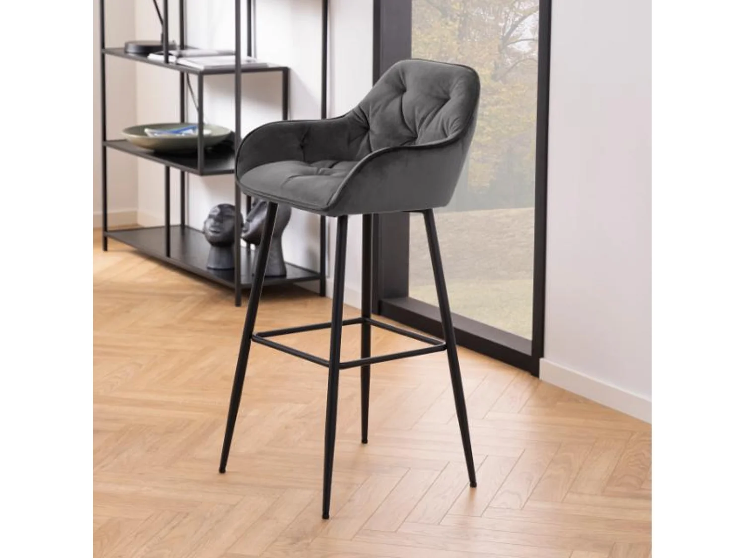 Tabouret haut avec accoudoirs en velours et métal (lot de 2) - TERI