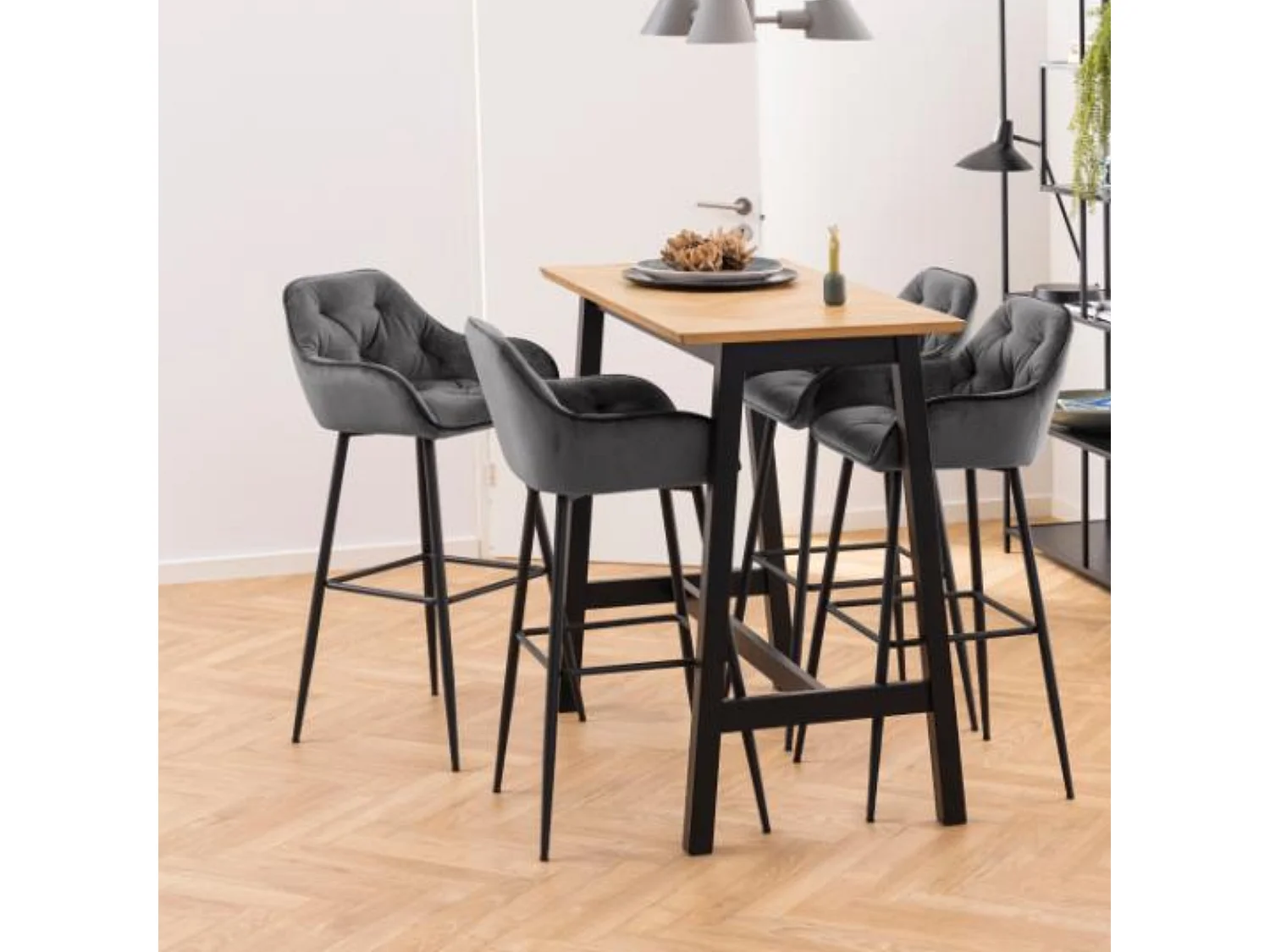 Tabouret haut avec accoudoirs en velours et métal (lot de 2) - TERI