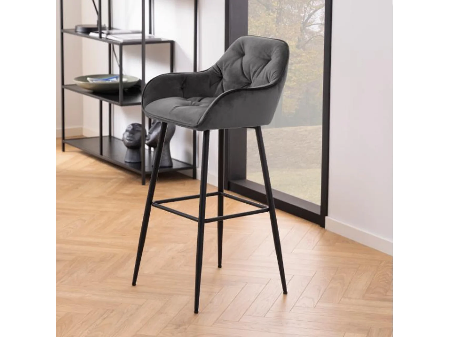 Tabouret haut avec accoudoirs en velours et métal (lot de 2) - TERI