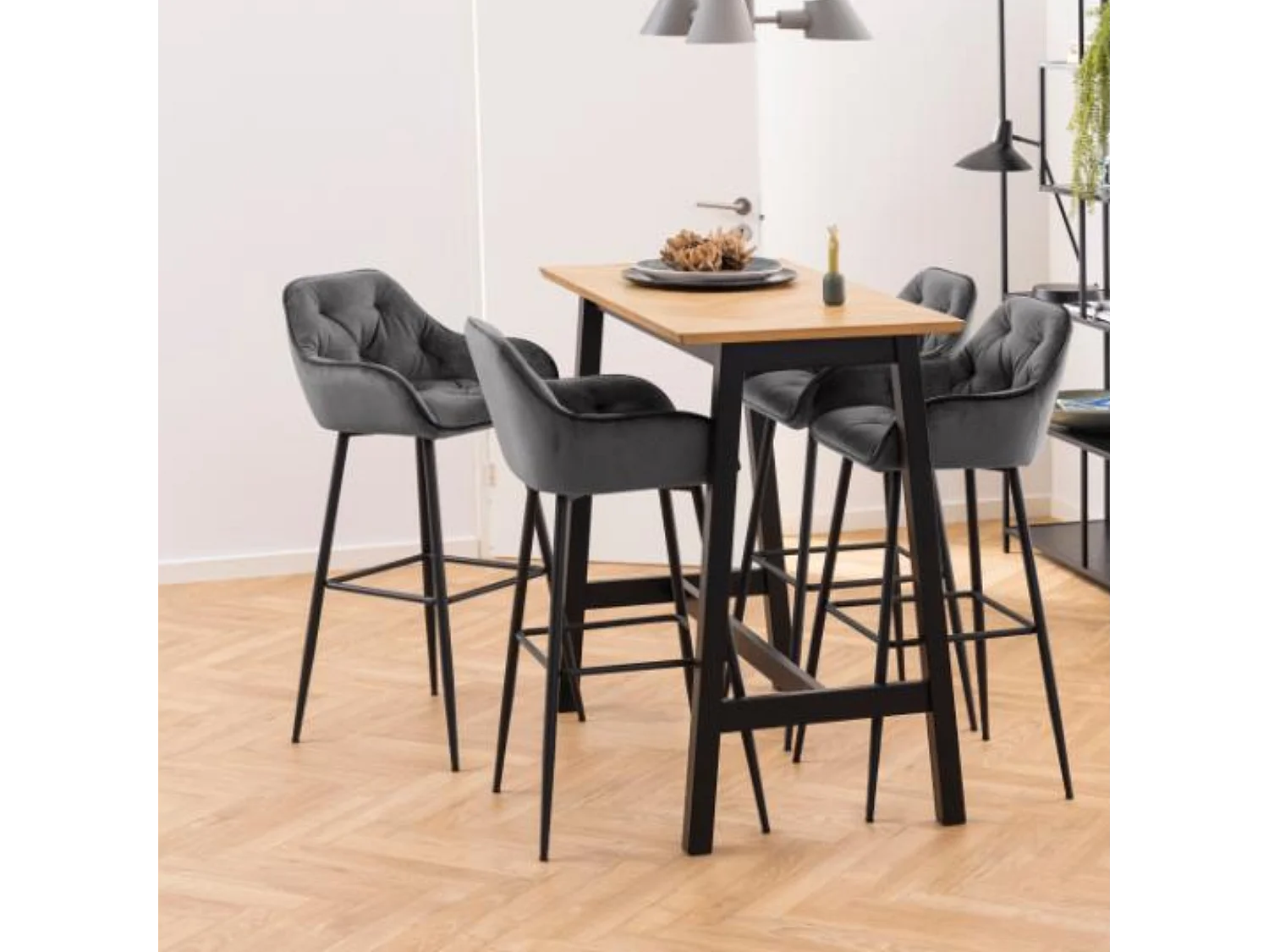 Tabouret haut avec accoudoirs en velours et métal (lot de 2) - TERI