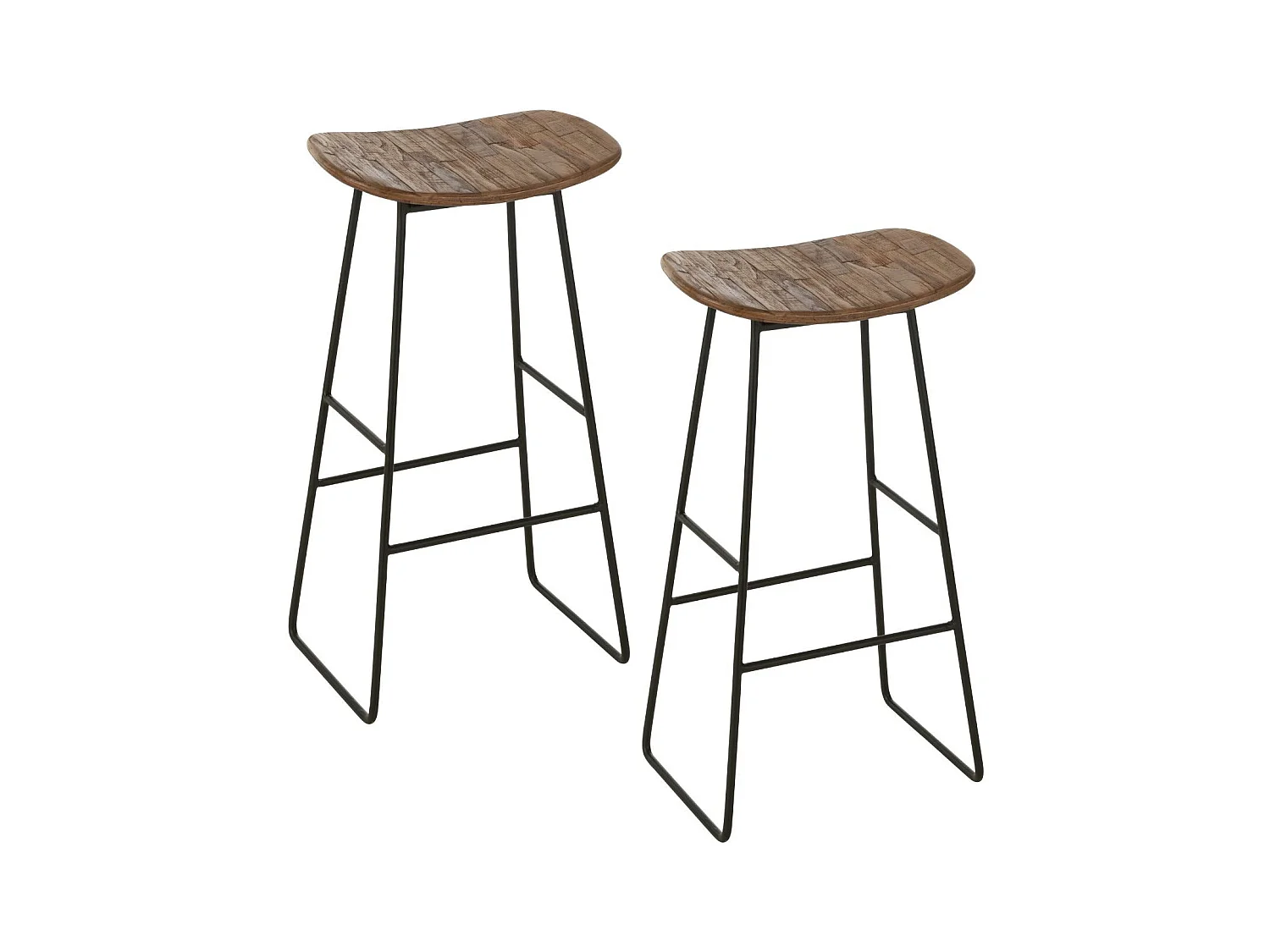Tabourets de bar en teck recyclé brossé et en métal (lot de 2) - DILI