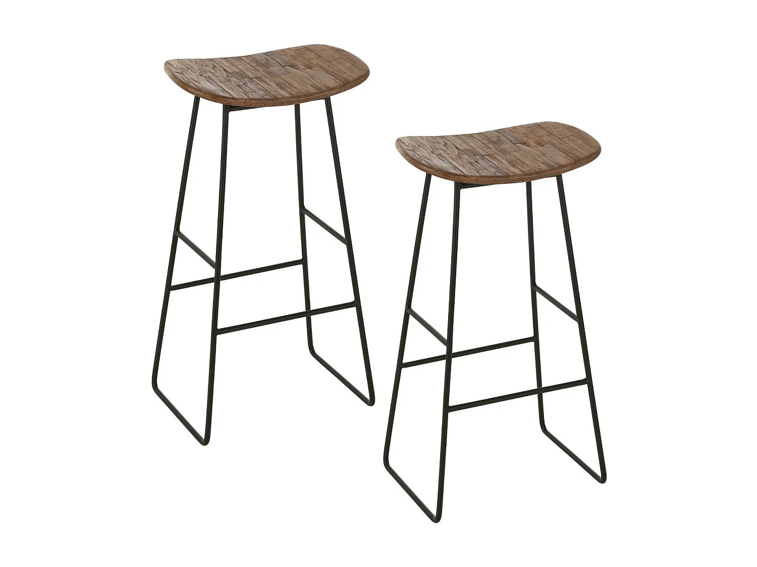 Tabourets de bar en teck recyclé brossé et en métal (lot de 2) - DILI