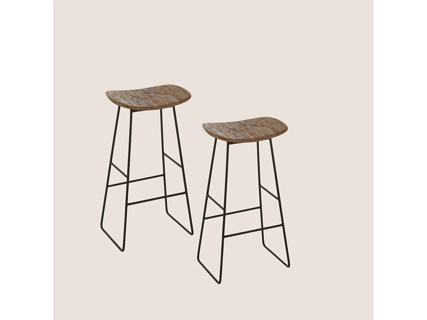 Tabourets de bar en teck recyclé brossé et en métal (lot de 2) - DILI