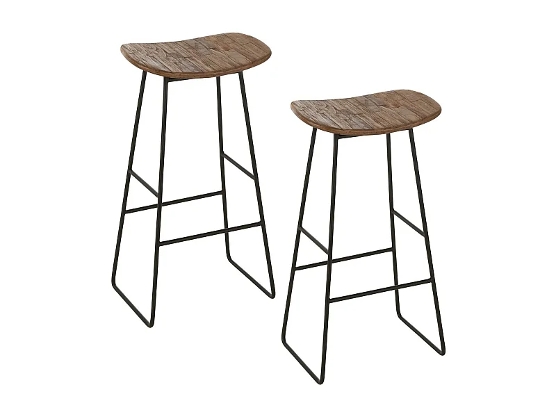 Tabourets de bar en teck recyclé brossé et en métal (lot de 2) - DILI