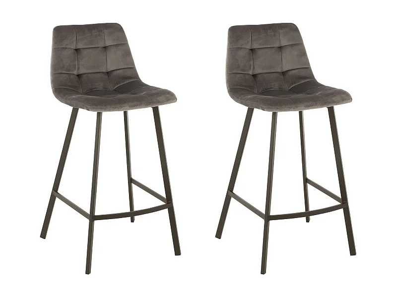 Chaises de bar en velours peau de pêche et métal (lot de 2) - OLIVIA