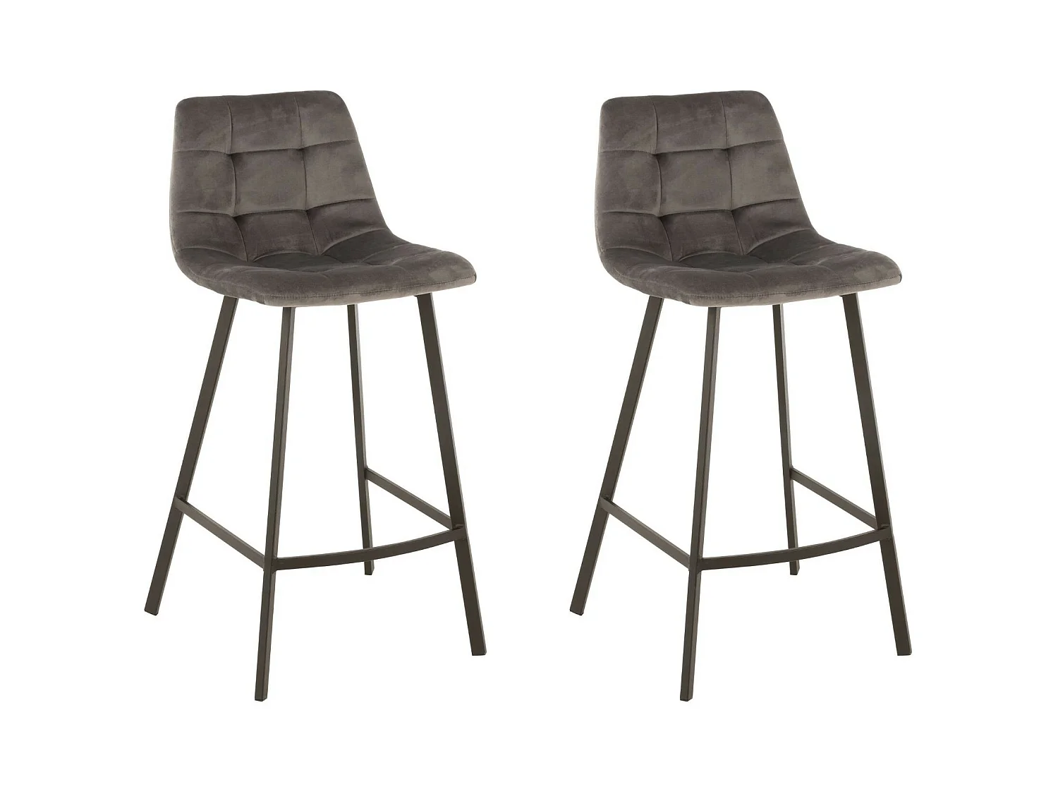 Chaises de bar en velours peau de pêche et métal (lot de 2) - OLIVIA
