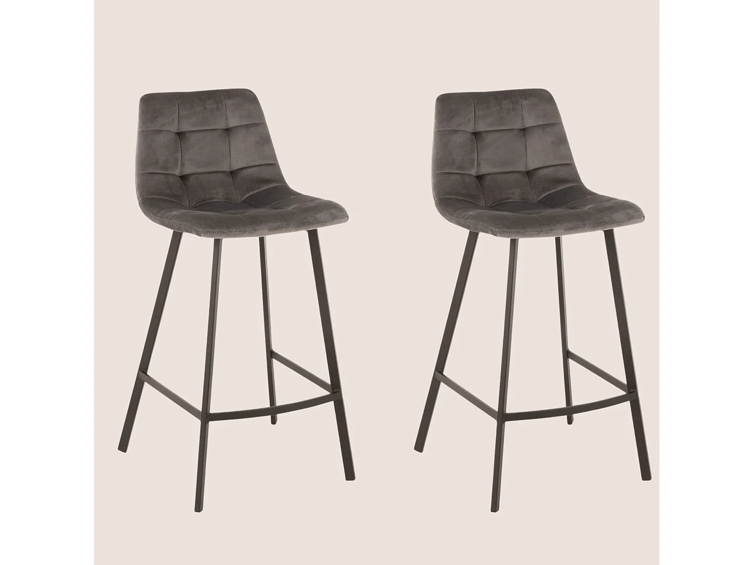 Chaises de bar en velours peau de pêche et métal (lot de 2) - OLIVIA