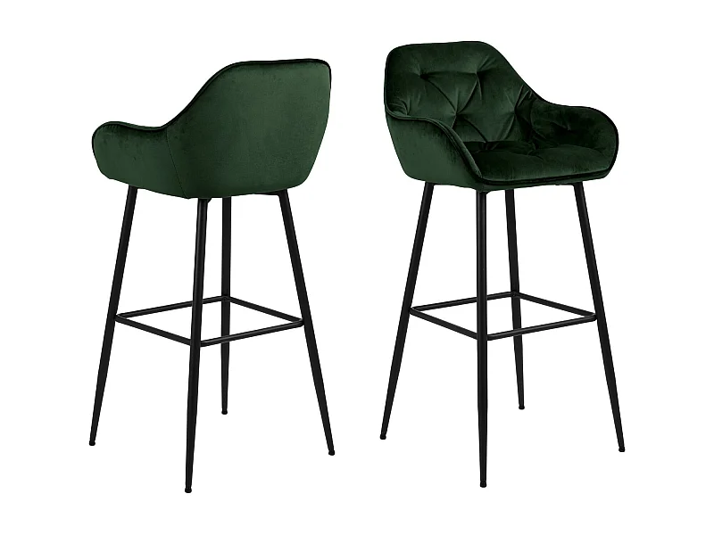 Tabouret haut avec accoudoirs en velours et métal (lot de 2) - TERI