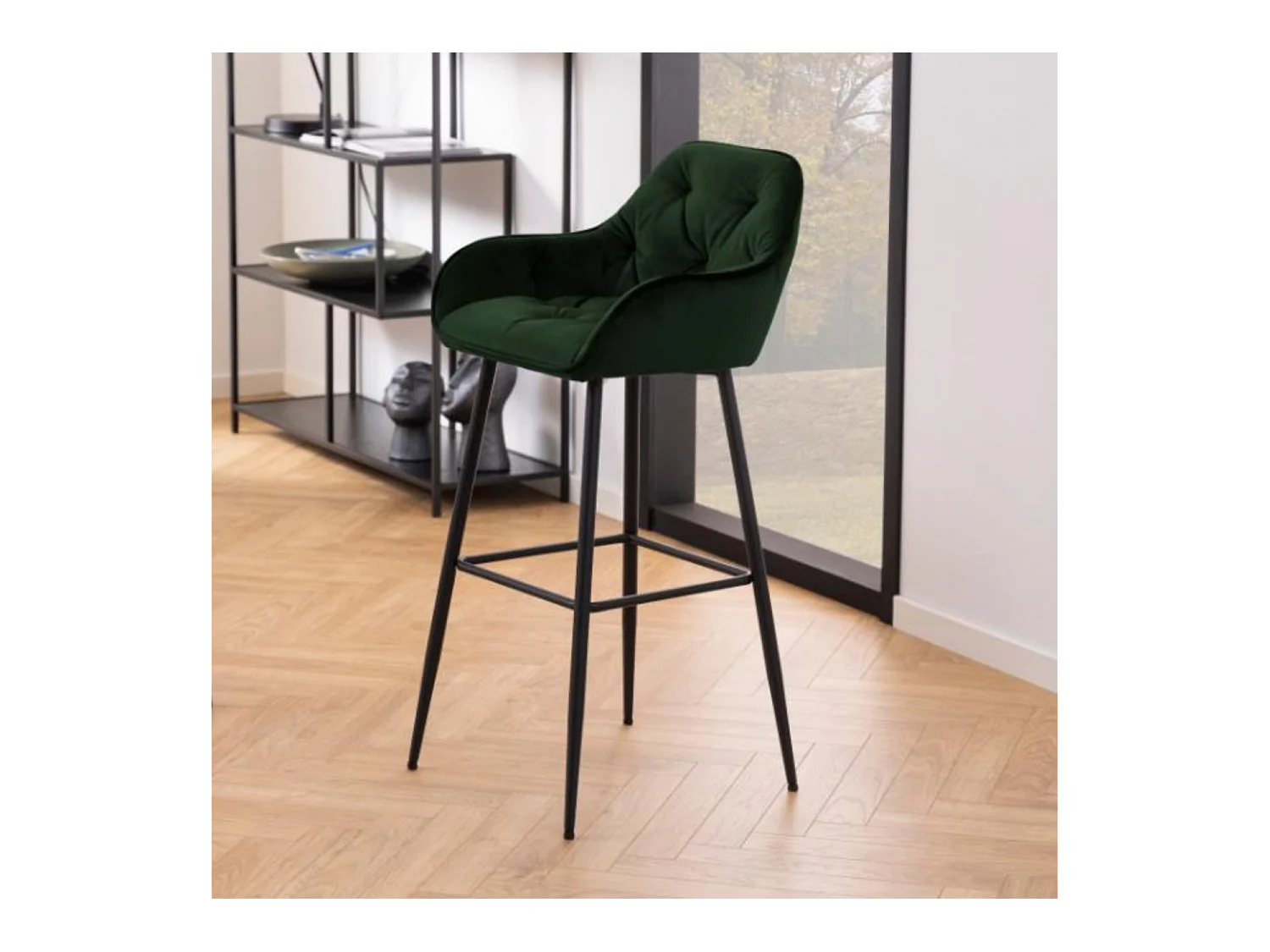 Tabouret haut avec accoudoirs en velours et métal (lot de 2) - TERI