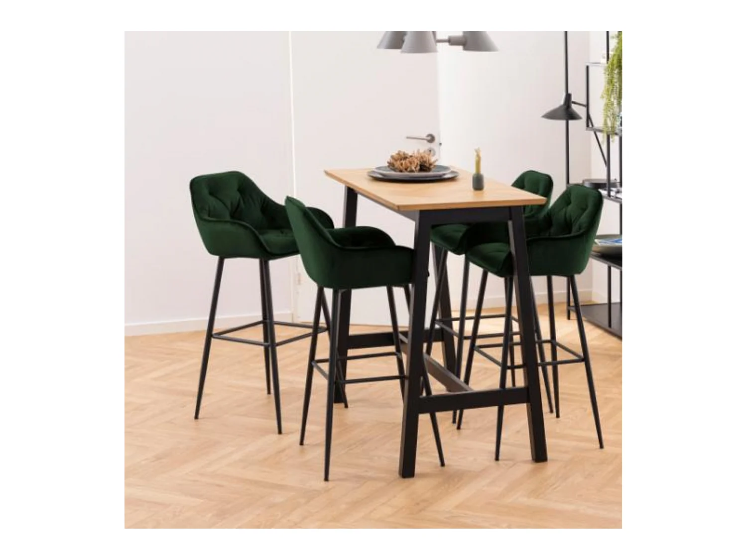Tabouret haut avec accoudoirs en velours et métal (lot de 2) - TERI