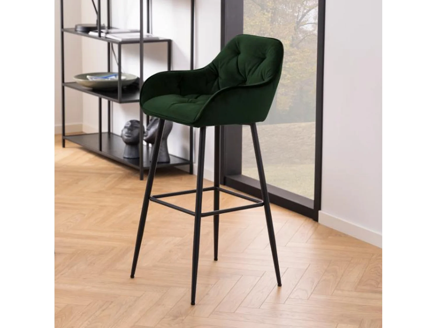 Tabouret haut avec accoudoirs en velours et métal (lot de 2) - TERI
