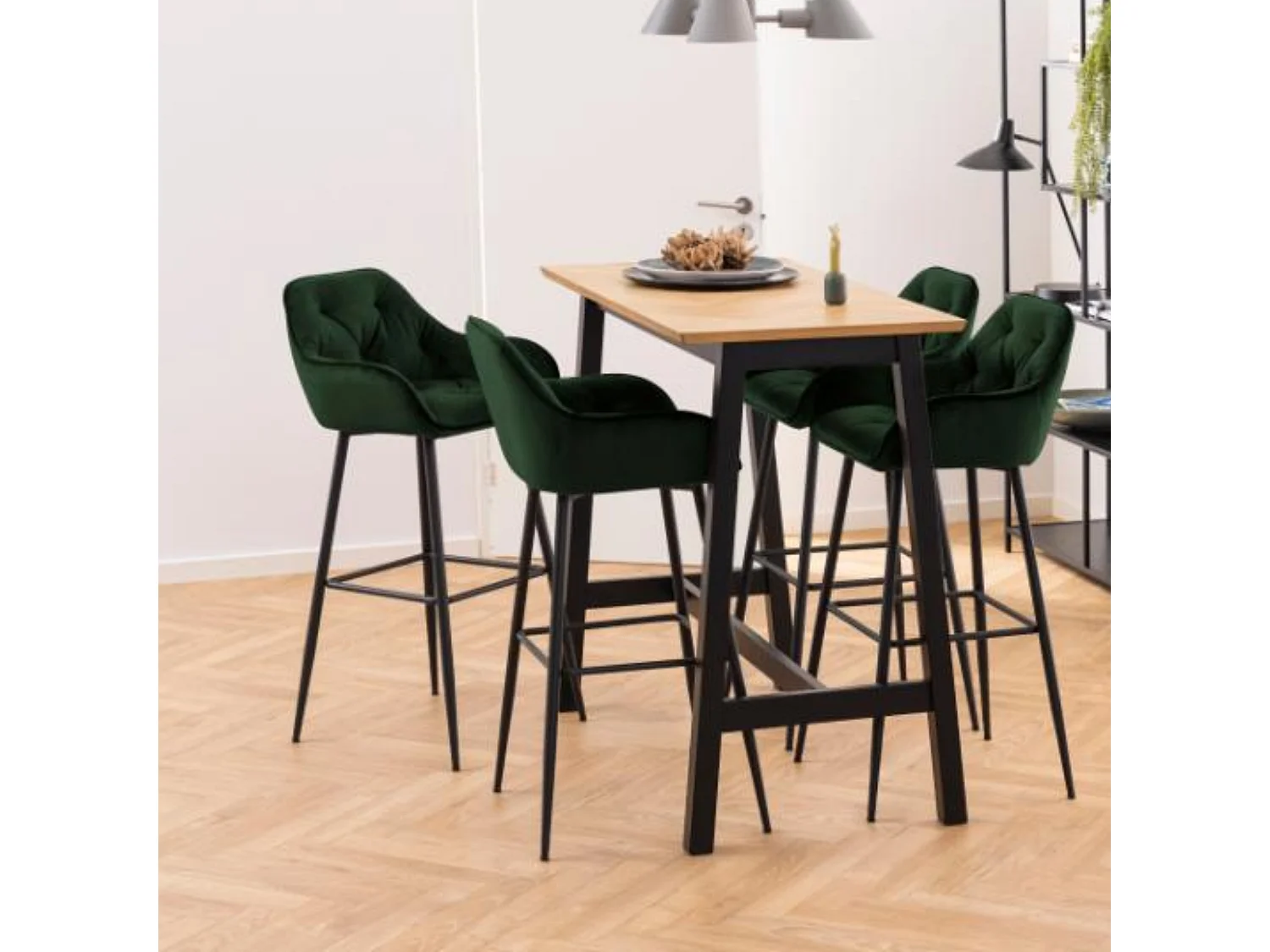 Tabouret haut avec accoudoirs en velours et métal (lot de 2) - TERI