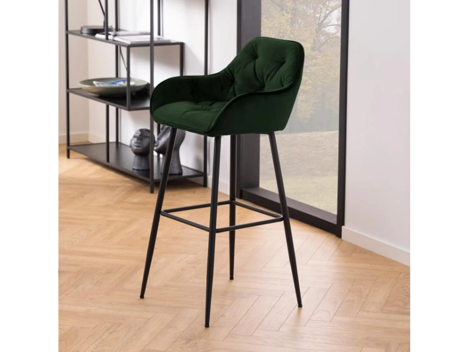 Tabouret haut avec accoudoirs en velours et métal (lot de 2) - TERI