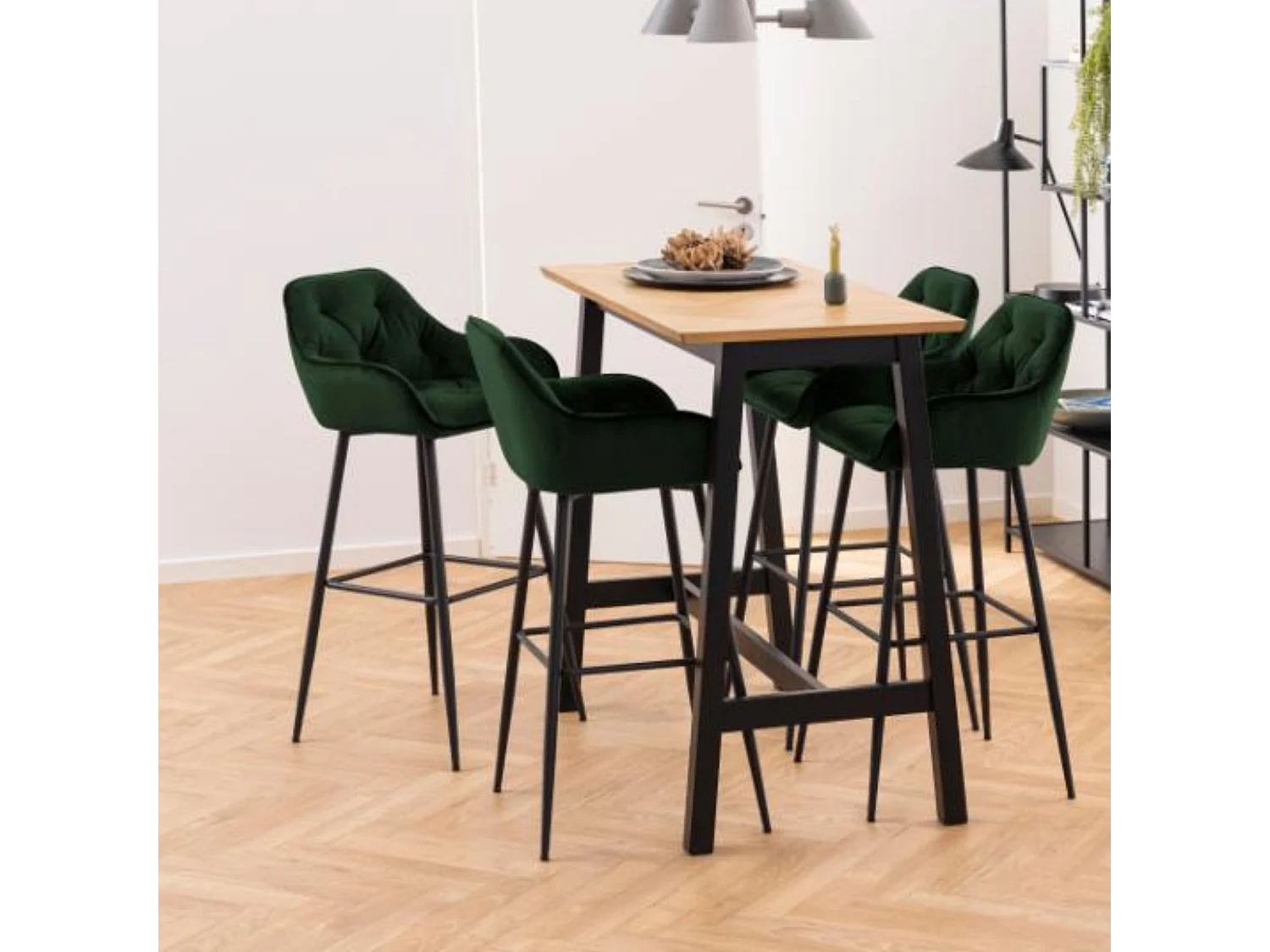 Tabouret haut avec accoudoirs en velours et métal (lot de 2) - TERI