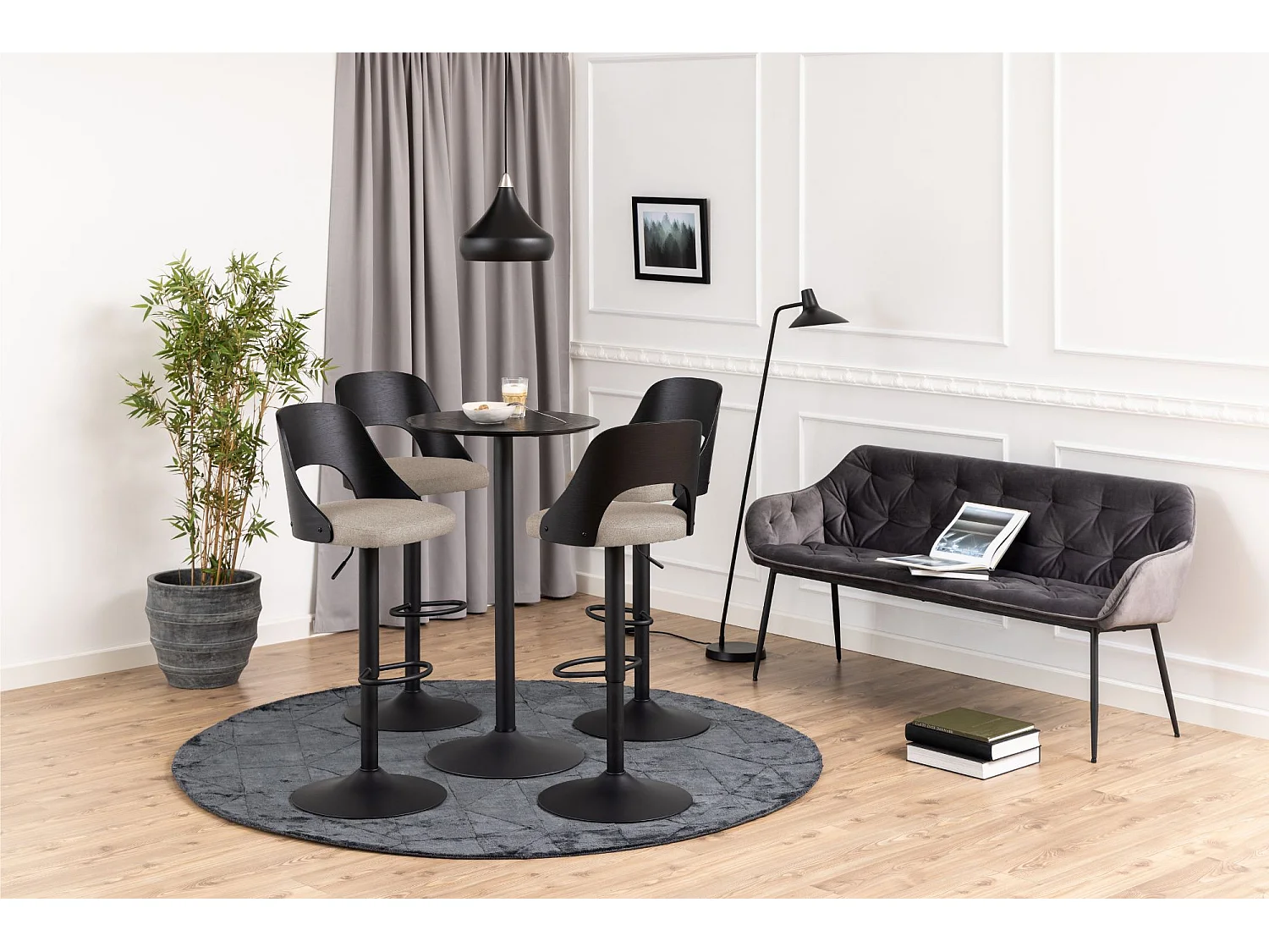 Tabourets de bar piétement métal noir assise tissu (lot de 2) - LUCKI