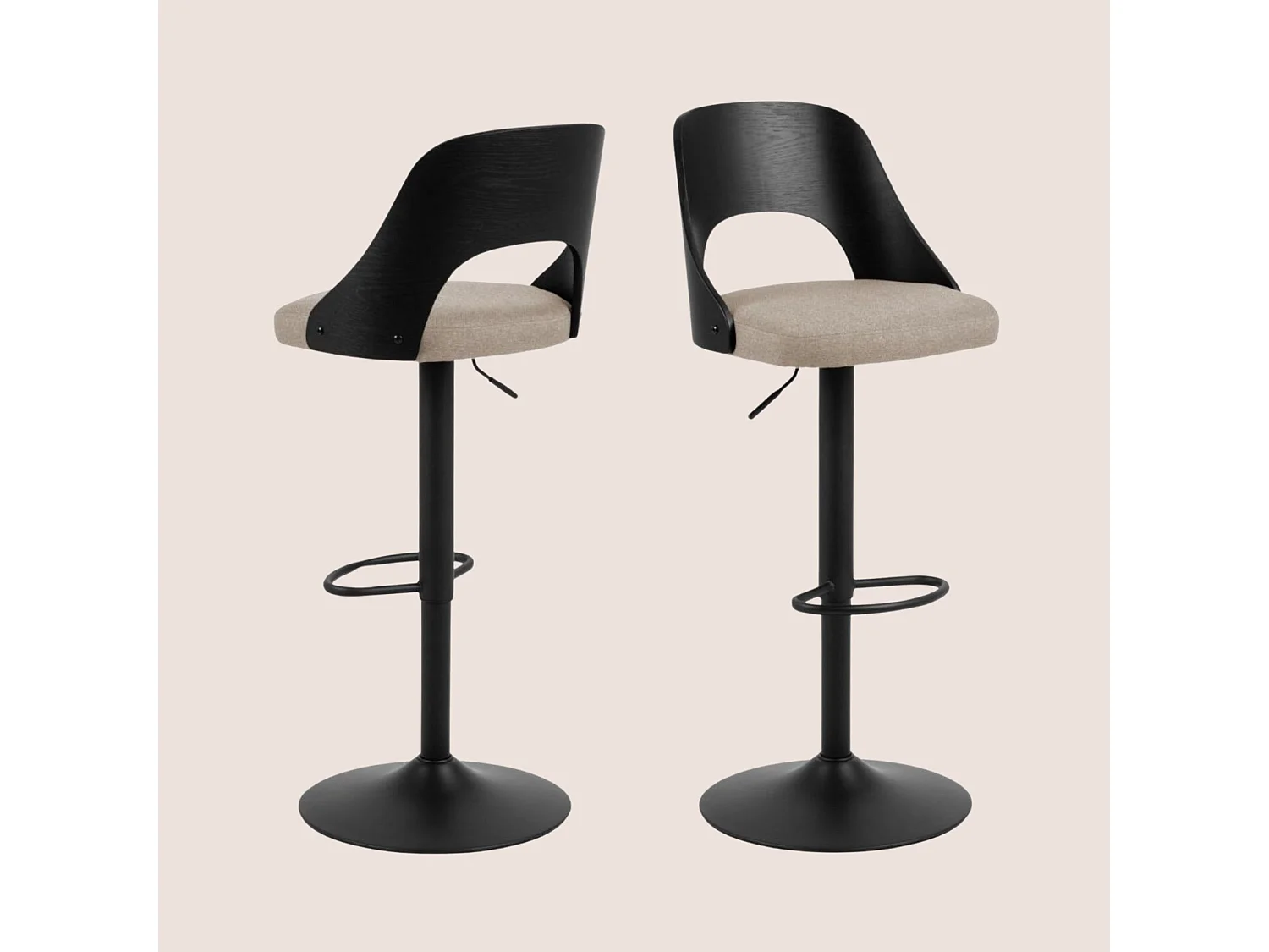 Tabourets de bar piétement métal noir assise tissu (lot de 2) - LUCKI