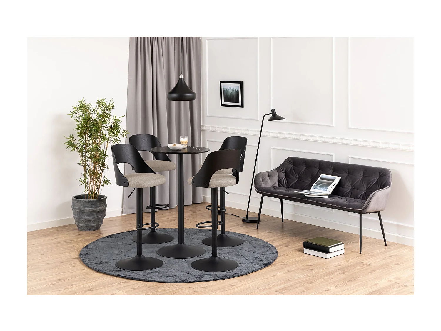 Tabourets de bar piétement métal noir assise tissu (lot de 2) - LUCKI