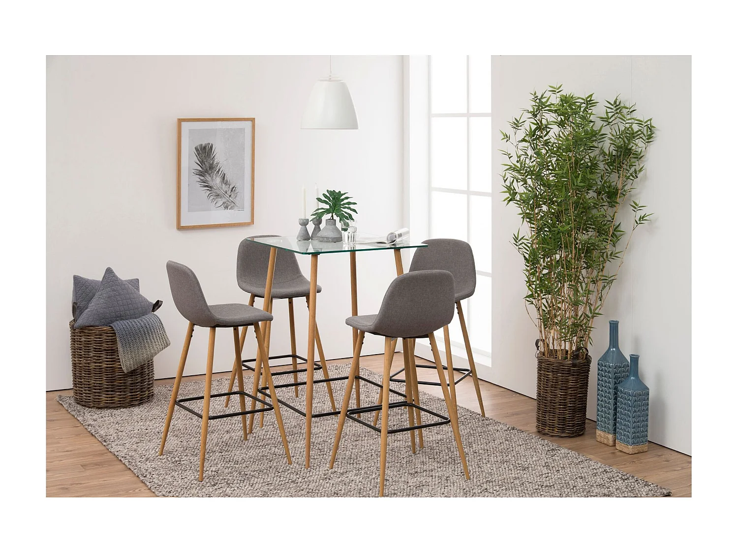 Tabourets de bar en tissu piétement en bois (lot de 2) - WILLIAM