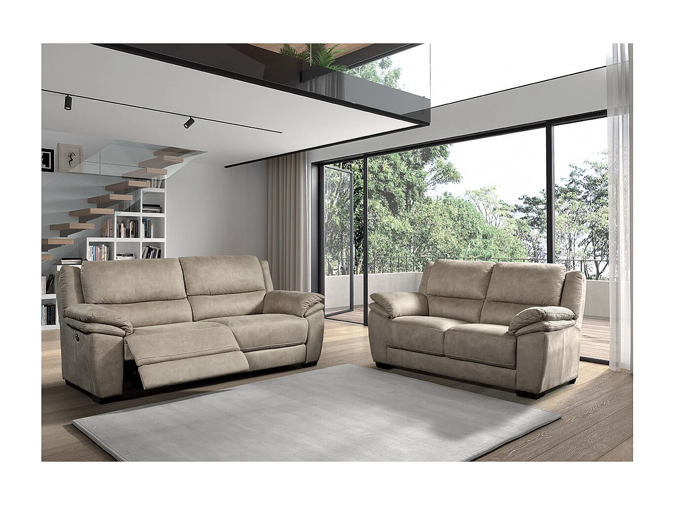 ASTIO - Canapé Fixe 2 Places Tissu Majestic Beige