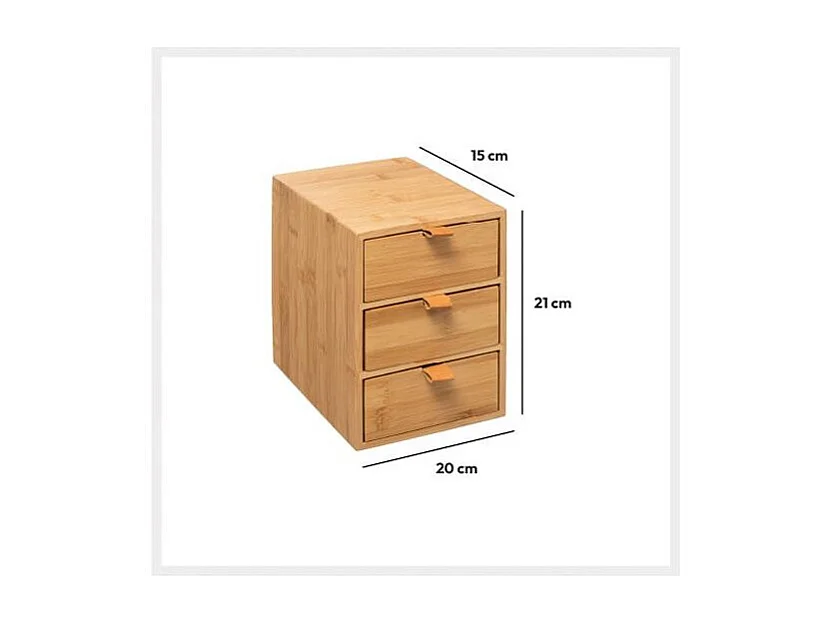Boîte Déco 3 Tiroirs "Bambou" 21cm Naturel
