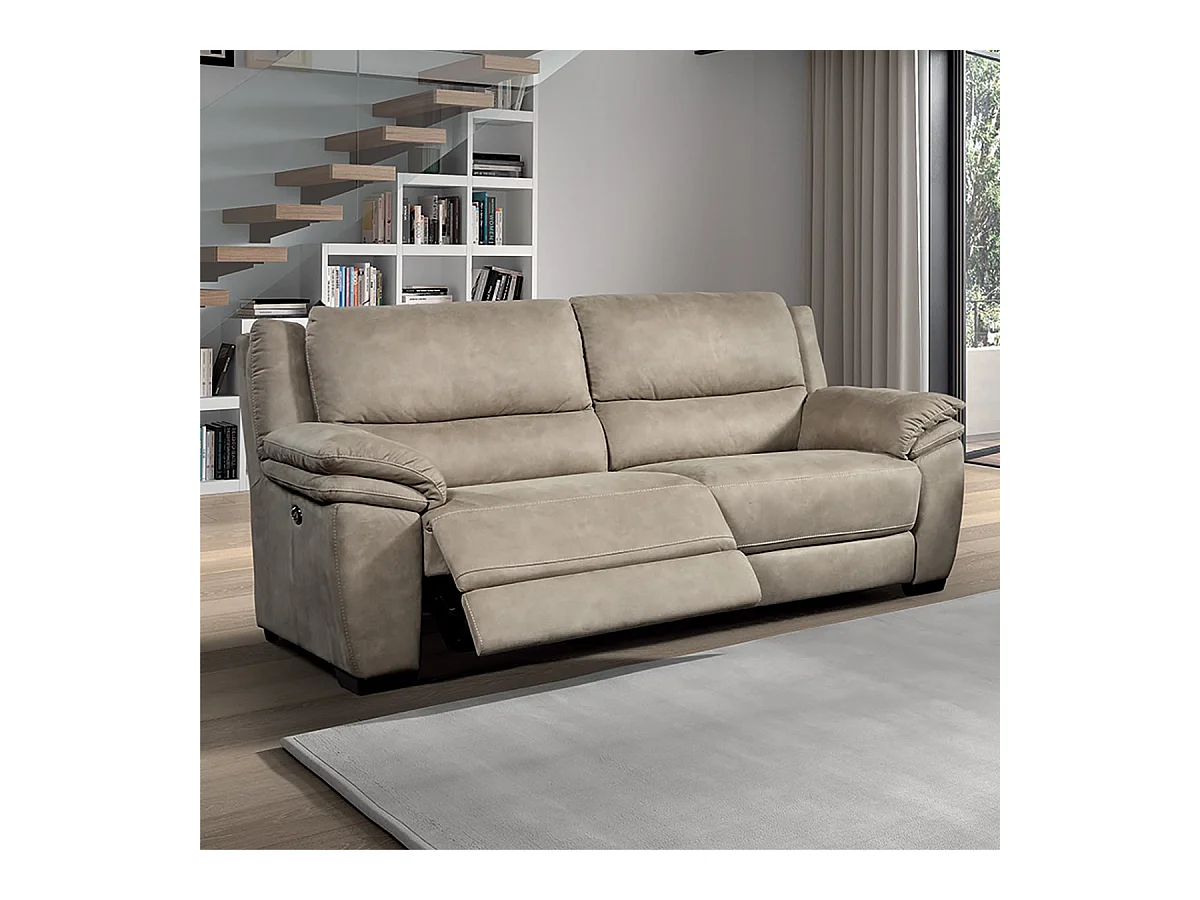 ASTIO - Canapé Relax Electrique 3 Places Tissu Majestic Beige