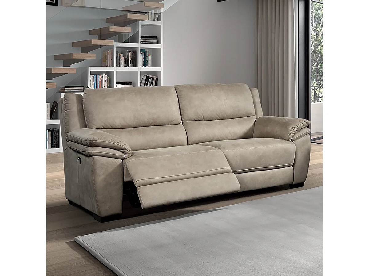 ASTIO - Canapé Relax Electrique 3 Places Tissu Majestic Beige