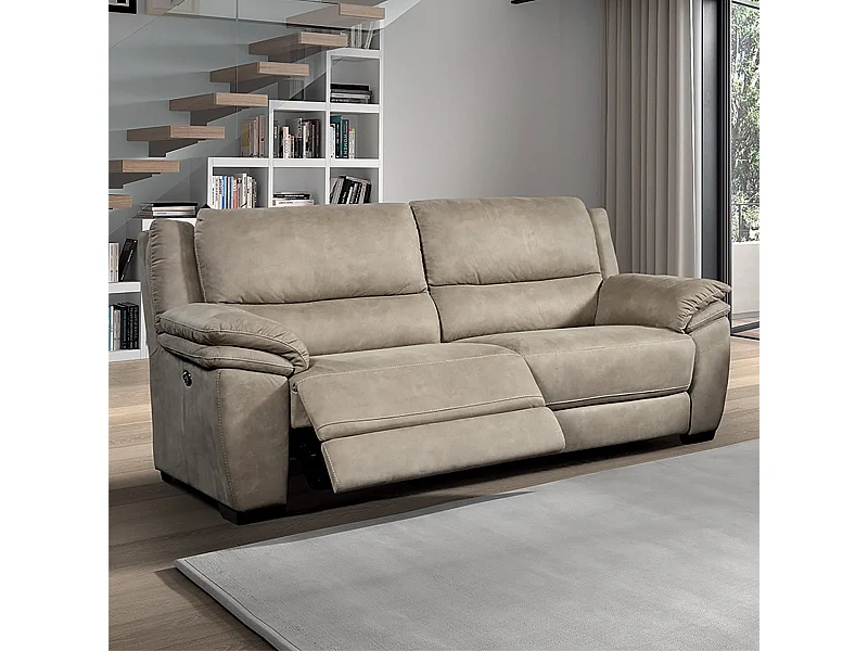 ASTIO - Canapé Relax Electrique 3 Places Tissu Majestic Beige