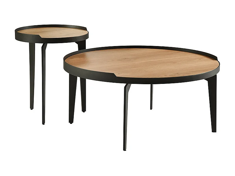 FLECHER - Ensemble Table Basse Bout de Canapé en Chêne et Métal Gris Antrhacite