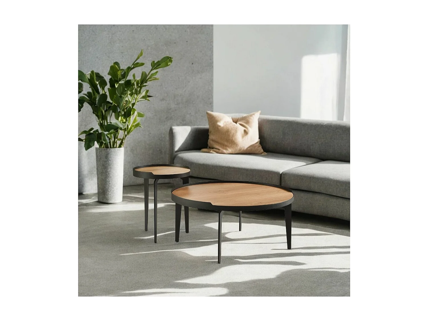 FLECHER - Ensemble Table Basse Bout de Canapé en Chêne et Métal Gris Antrhacite