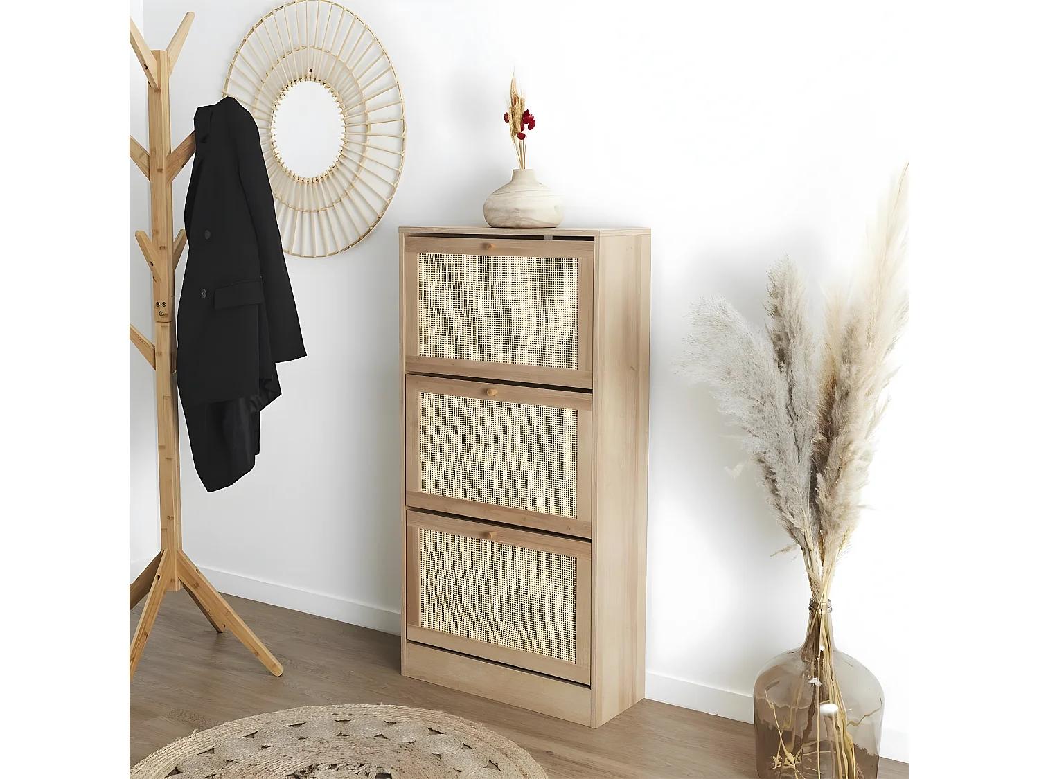 Meuble à chaussures 3 Tiroirs Rotin H113 cm - BALI