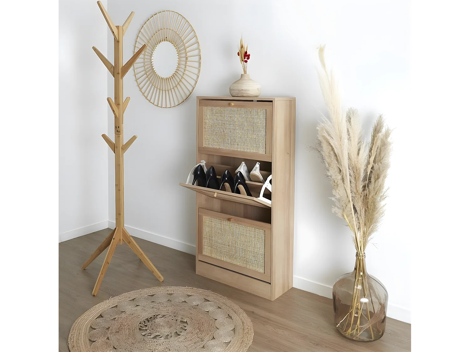 Meuble à chaussures 3 Tiroirs Rotin H113 cm - BALI